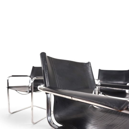 Matteo Grassi Visitor Chair 4er Set - Leder/Chrom Freischwinger Stühle, 1970