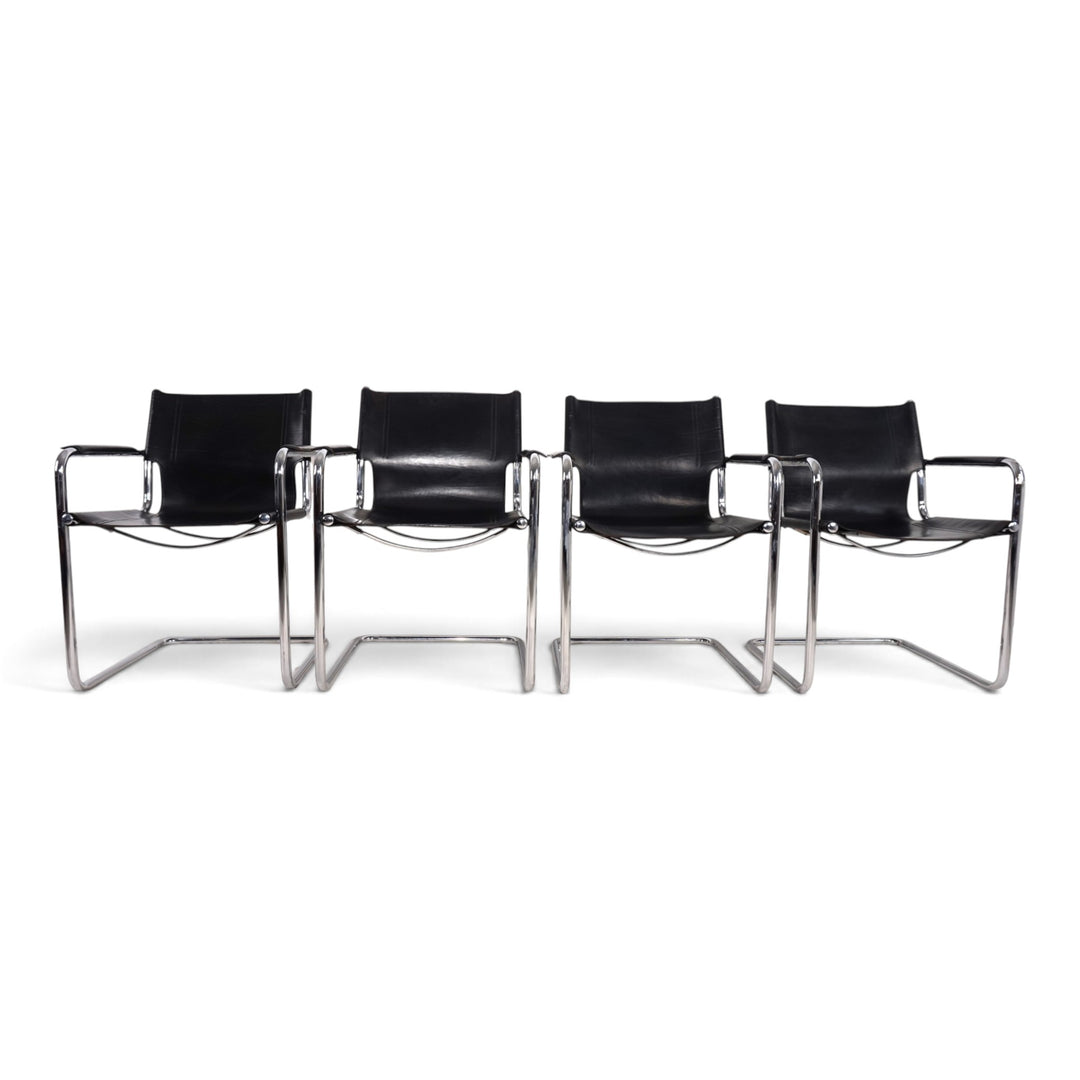 Matteo Grassi Visitor Chair 4er Set - Leder/Chrom Freischwinger Stühle, 1970