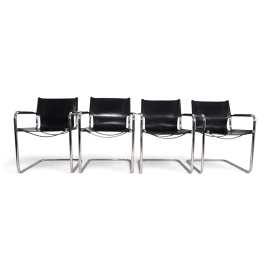 Matteo Grassi Visitor Chair 4er Set - Leder/Chrom Freischwinger Stühle, 1970