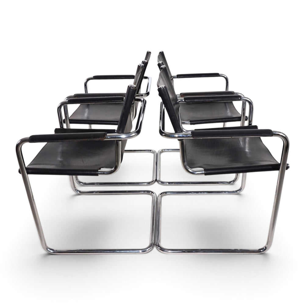 Matteo Grassi Visitor Chair Set of 4 - Leather/Chrome Cantilever Chairs, 1970