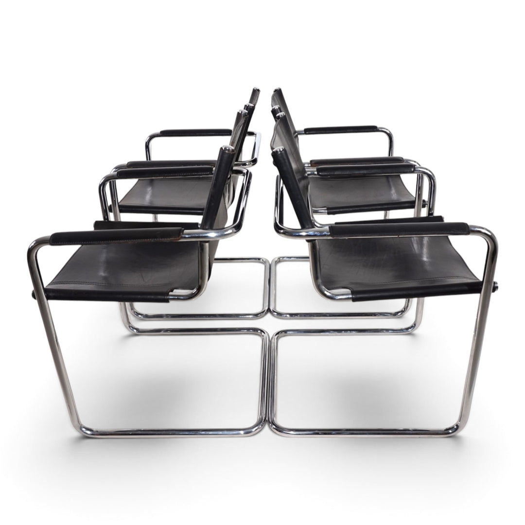 Matteo Grassi Visitor Chair 4er Set - Leder/Chrom Freischwinger Stühle, 1970