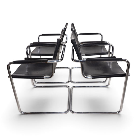 Matteo Grassi Visitor Chair 4er Set - Leder/Chrom Freischwinger Stühle, 1970