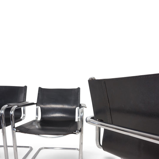 Matteo Grassi Visitor Chair 4er Set - Leder/Chrom Freischwinger Stühle, 1970