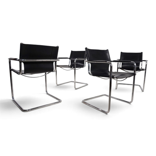 Matteo Grassi Visitor Chair 4er Set - Leder/Chrom Freischwinger Stühle, 1970