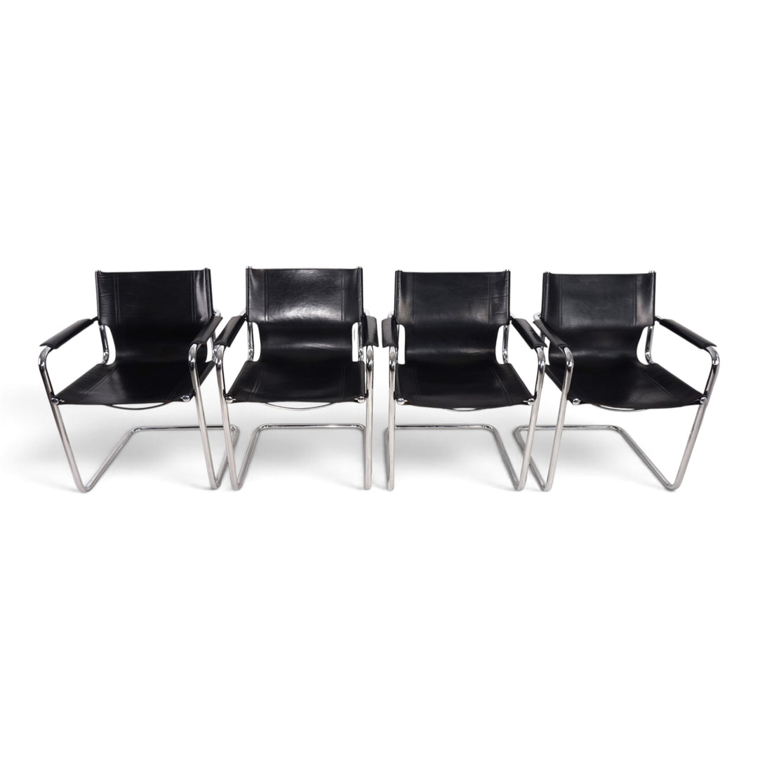 Matteo Grassi Visitor Chair 4er Set - Leder/Chrom Freischwinger Stühle, 1970