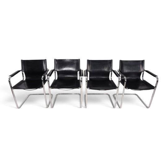 Matteo Grassi Visitor Chair 4er Set - Leder/Chrom Freischwinger Stühle, 1970