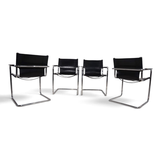 Matteo Grassi Visitor Chair 4er Set - Leder/Chrom Freischwinger Stühle, 1970