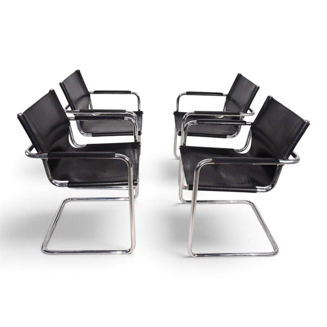 Matteo Grassi Visitor Chair 4er Set - Leder/Chrom Freischwinger Stühle, 1970