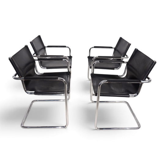 Matteo Grassi Visitor Chair 4er Set - Leder/Chrom Freischwinger Stühle, 1970
