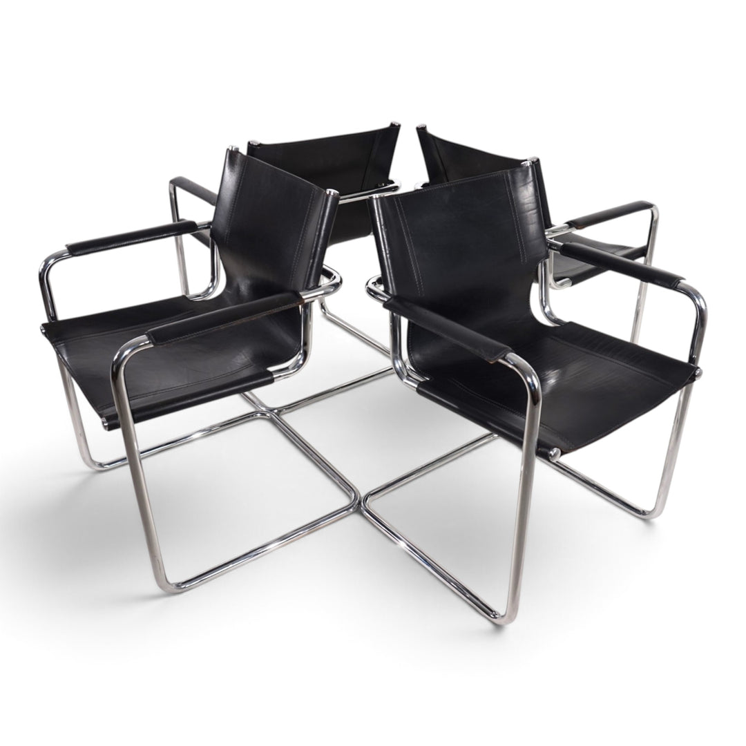 Matteo Grassi Visitor Chair 4er Set - Leder/Chrom Freischwinger Stühle, 1970