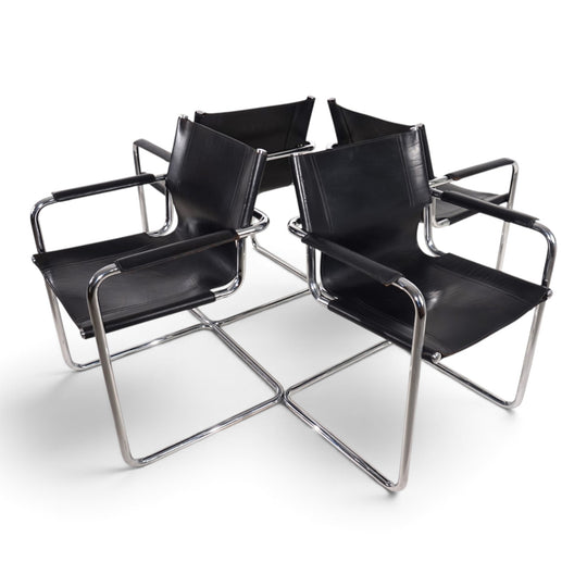 Matteo Grassi Visitor Chair 4er Set - Leder/Chrom Freischwinger Stühle, 1970