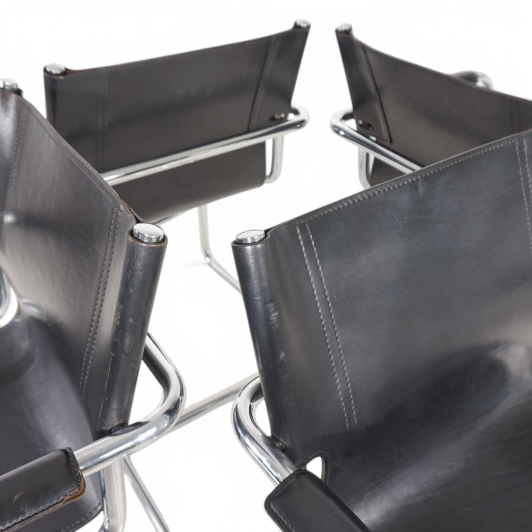 Matteo Grassi Visitor Chair 4er Set - Leder/Chrom Freischwinger Stühle, 1970