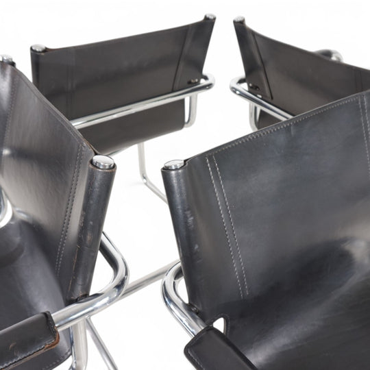 Matteo Grassi Visitor Chair 4er Set - Leder/Chrom Freischwinger Stühle, 1970