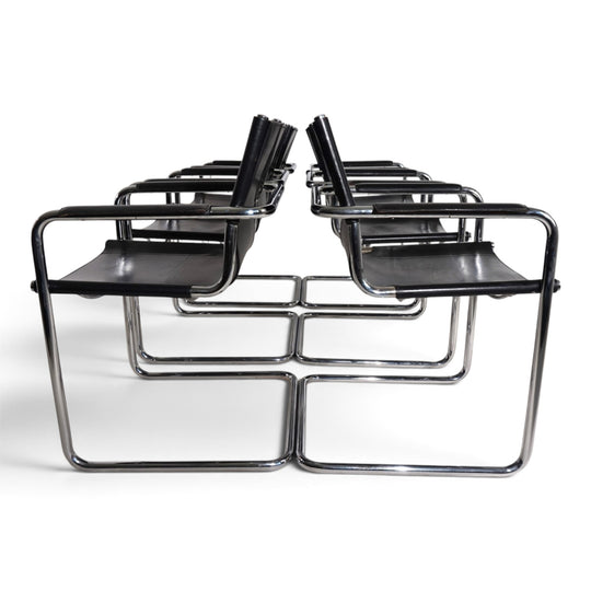 Matteo Grassi Set of 6 Visitor Chairs, Leather/Chrome Dining Chairs, 1970