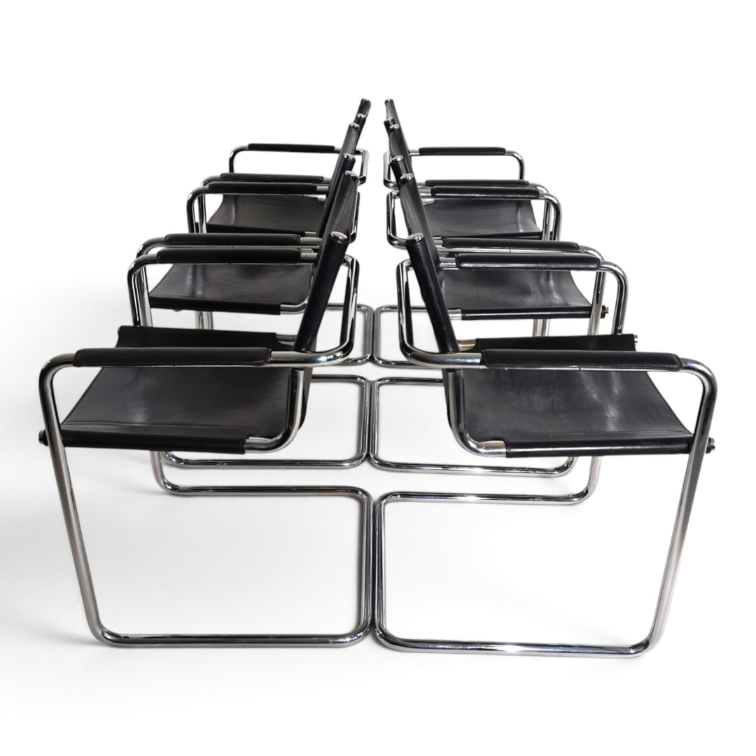 Matteo Grassi Set of 6 Visitor Chairs, Leather/Chrome Dining Chairs, 1970