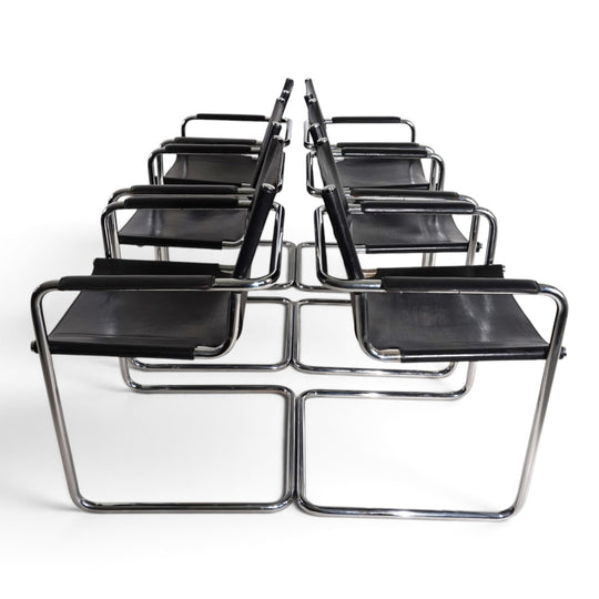 Matteo Grassi Set of 6 Visitor Chairs, Leather/Chrome Dining Chairs, 1970