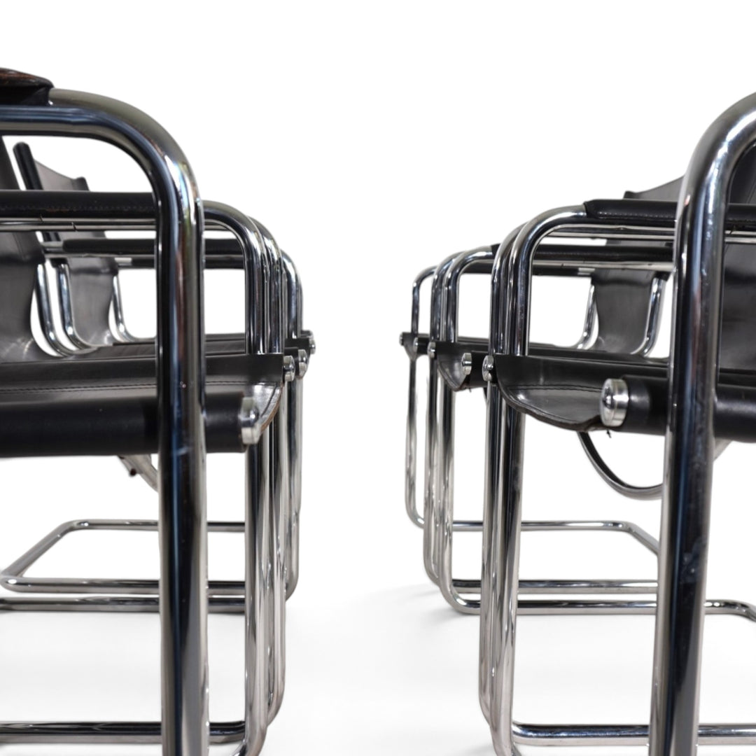 Matteo Grassi Set of 6 Visitor Chairs, Leather/Chrome Dining Chairs, 1970