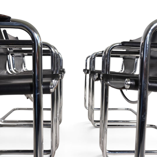 Matteo Grassi Set of 6 Visitor Chairs, Leather/Chrome Dining Chairs, 1970