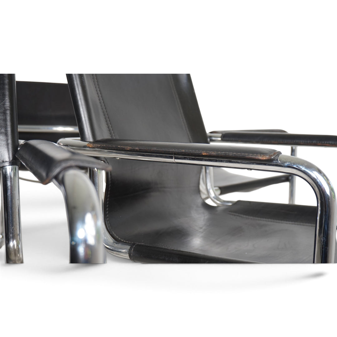 Matteo Grassi Set of 6 Visitor Chairs, Leather/Chrome Dining Chairs, 1970