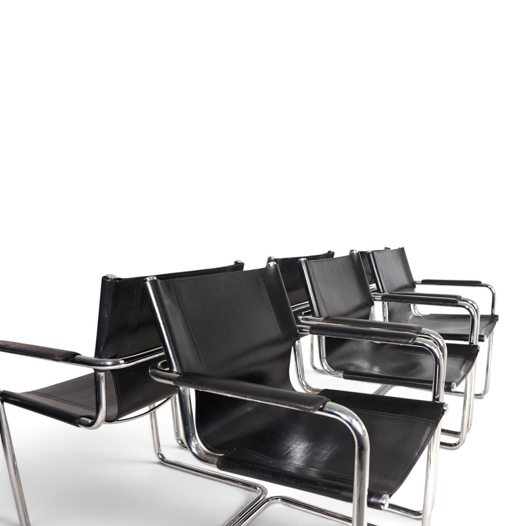 Matteo Grassi Set of 6 Visitor Chairs, Leather/Chrome Dining Chairs, 1970
