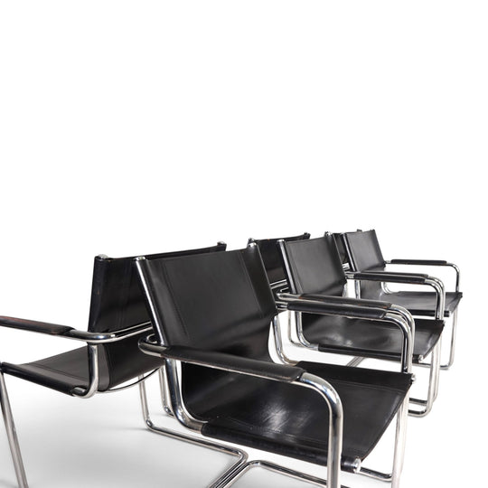 Matteo Grassi Set of 6 Visitor Chairs, Leather/Chrome Dining Chairs, 1970