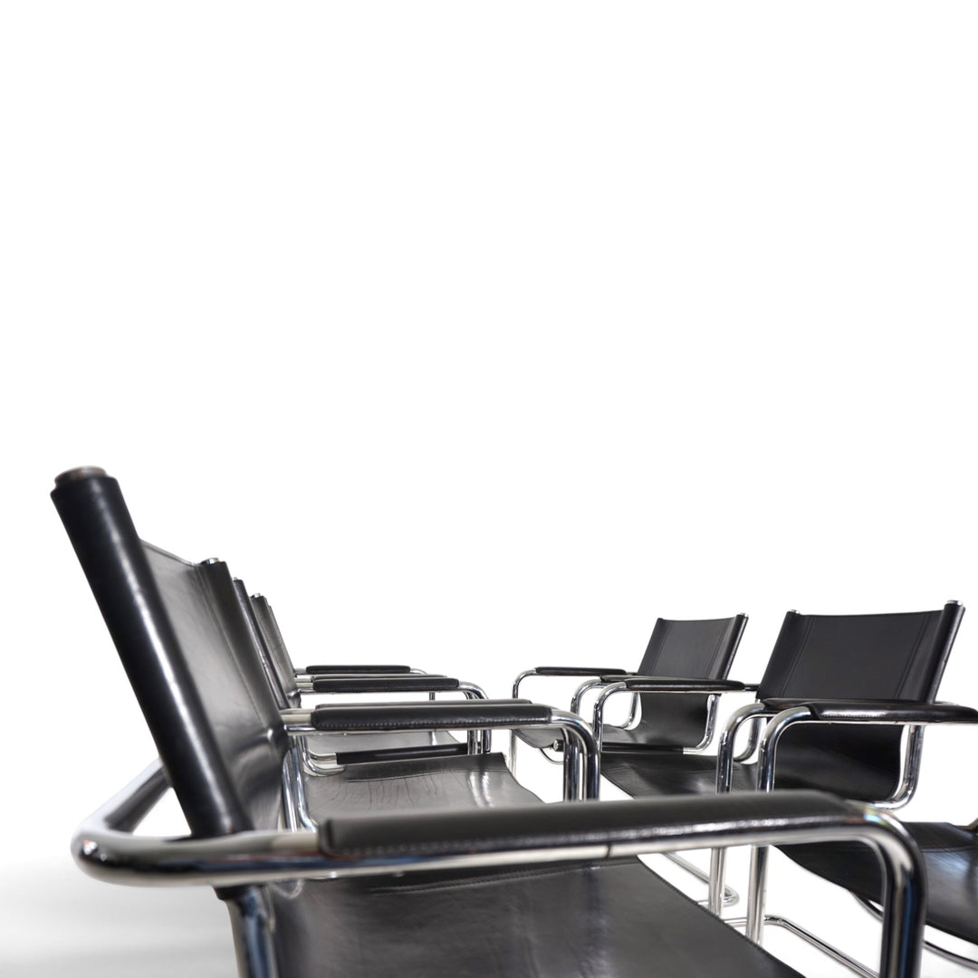 Matteo Grassi Set of 6 Visitor Chairs, Leather/Chrome Dining Chairs, 1970
