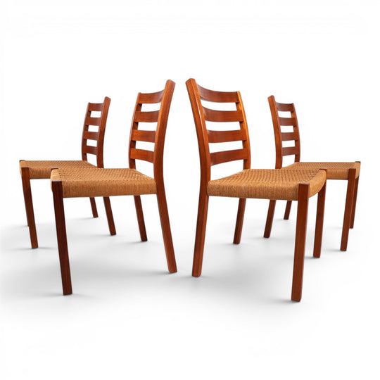 Niels Otto Møller Modell 408, 4er Set Teak Papercord Esszimmerstühle für J.L. Møllers, 1975