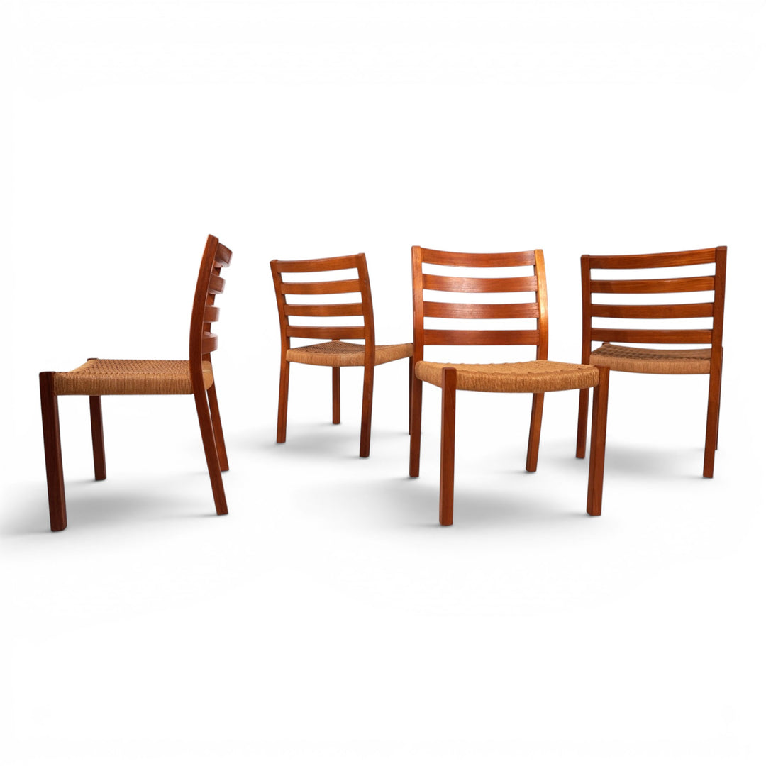 Niels Otto Møller Modell 408, 4er Set Teak Papercord Esszimmerstühle für J.L. Møllers, 1975