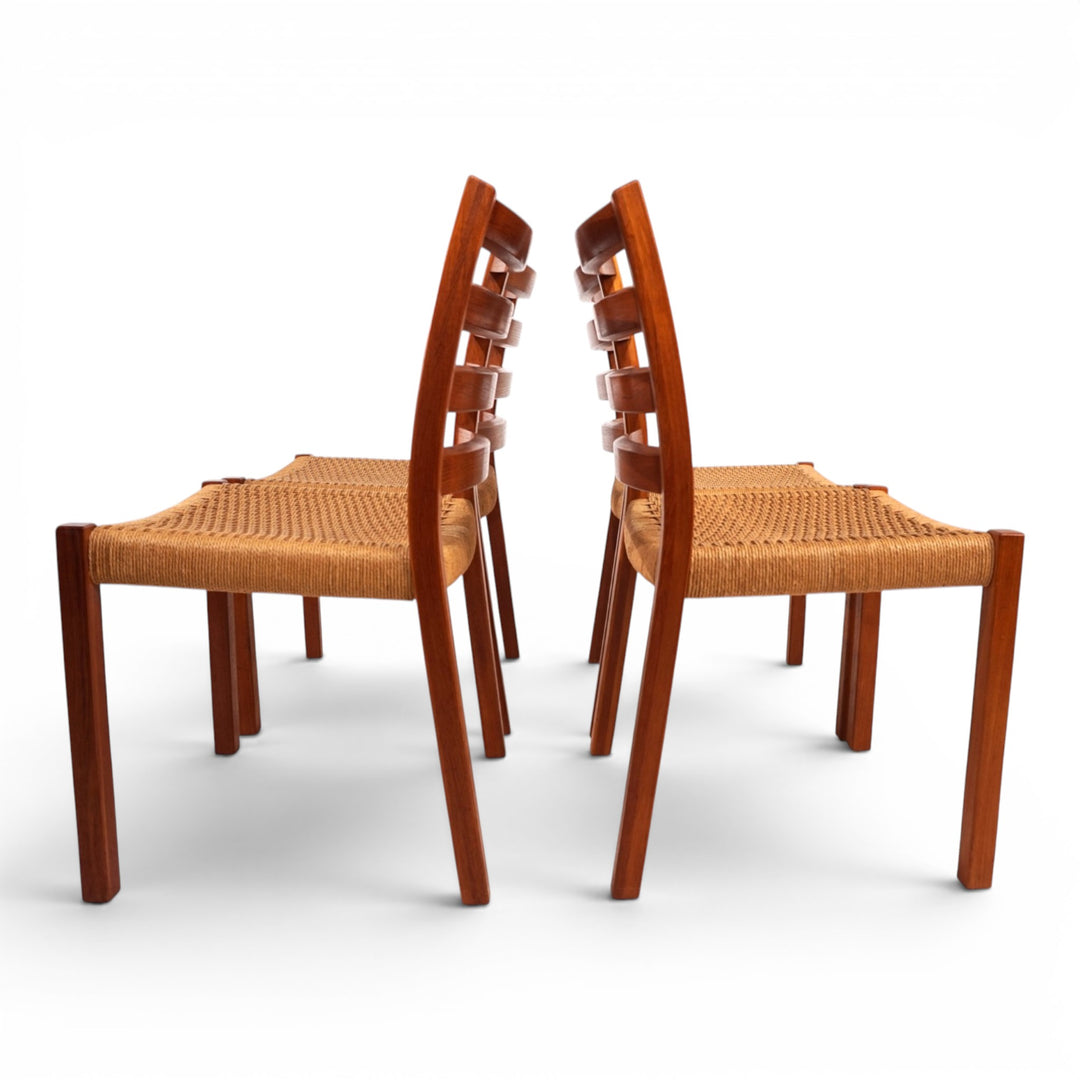 Niels Otto Møller Modell 408, 4er Set Teak Papercord Esszimmerstühle für J.L. Møllers, 1975