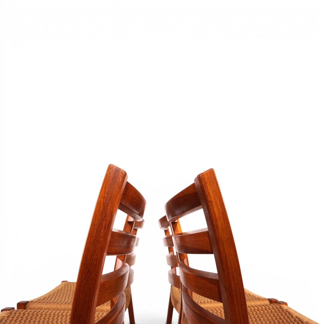 Niels Otto Møller Modell 408, 4er Set Teak Papercord Esszimmerstühle für J.L. Møllers, 1975
