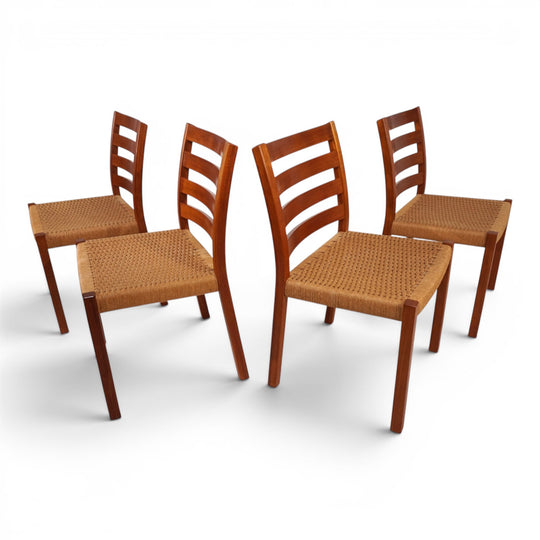 Niels Otto Møller Modell 408, 4er Set Teak Papercord Esszimmerstühle für J.L. Møllers, 1975