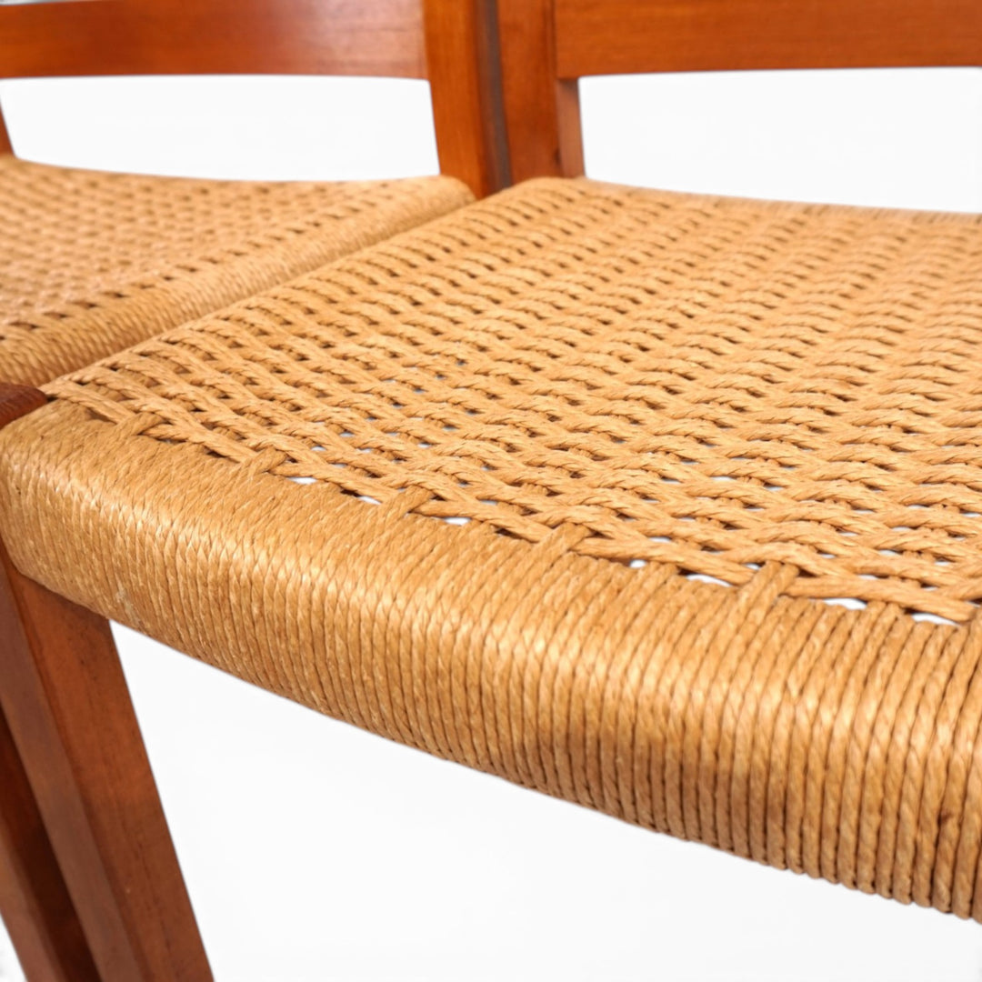 Niels Otto Møller Modell 408, 4er Set Teak Papercord Esszimmerstühle für J.L. Møllers, 1975