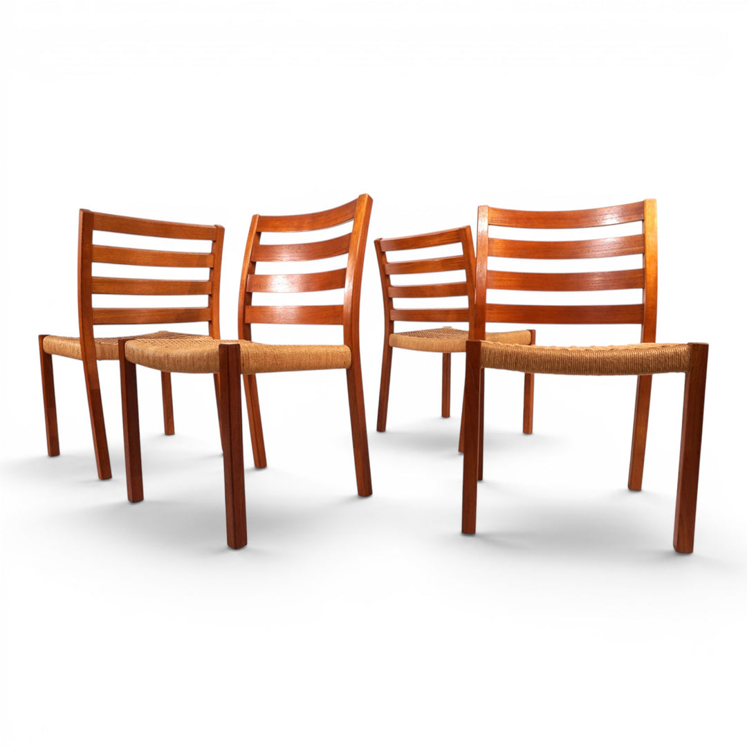 Niels Otto Møller Modell 408, 4er Set Teak Papercord Esszimmerstühle für J.L. Møllers, 1975