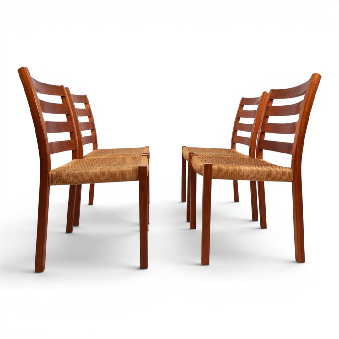 Niels Otto Møller Modell 408, 4er Set Teak Papercord Esszimmerstühle für J.L. Møllers, 1975