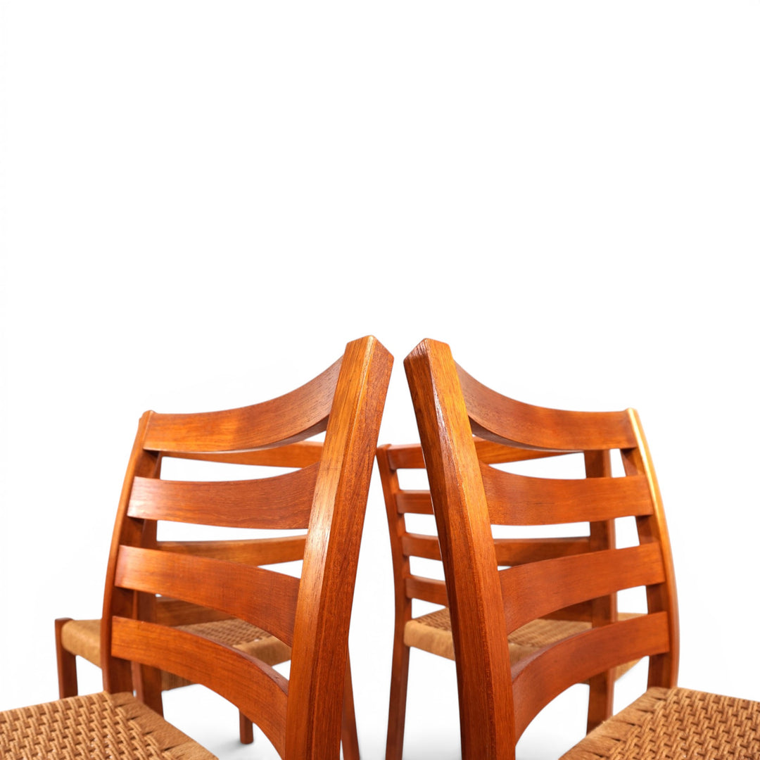 Niels Otto Møller Modell 408, 4er Set Teak Papercord Esszimmerstühle für J.L. Møllers, 1975