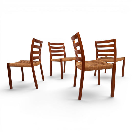Niels Otto Møller Modell 408, 4er Set Teak Papercord Esszimmerstühle für J.L. Møllers, 1975