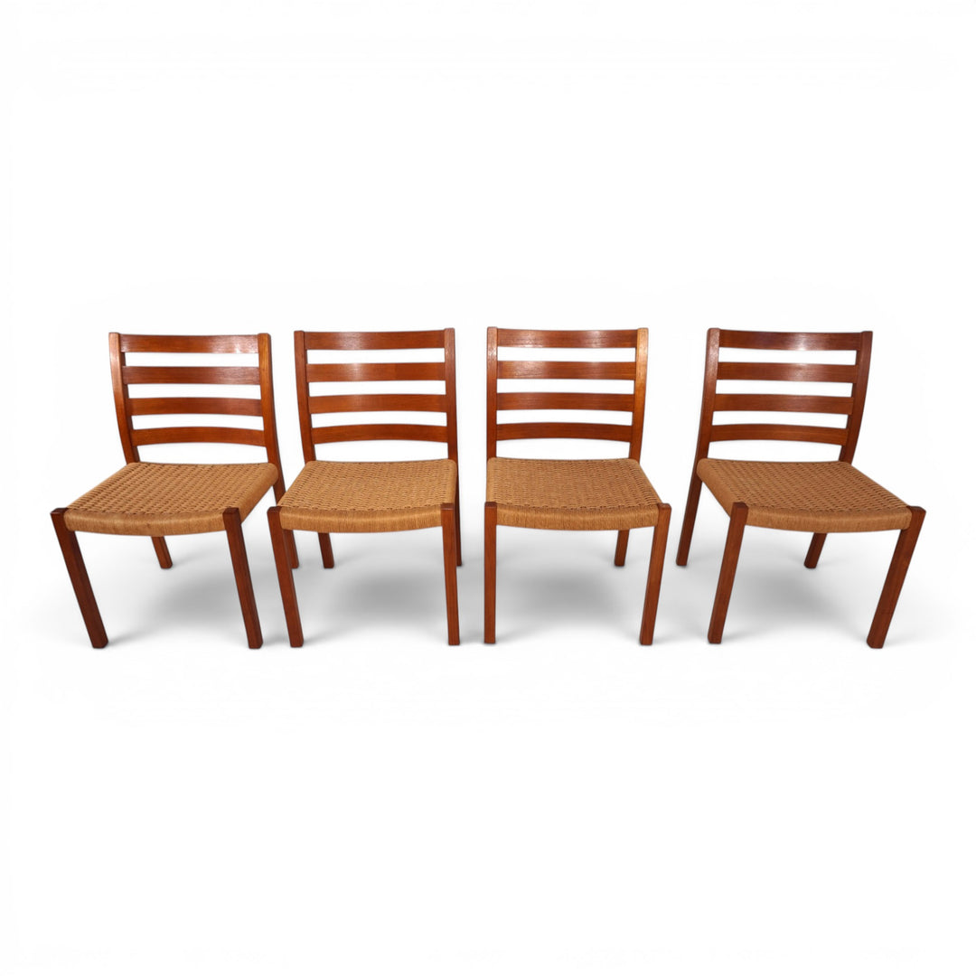 Niels Otto Møller Modell 408, 4er Set Teak Papercord Esszimmerstühle für J.L. Møllers, 1975