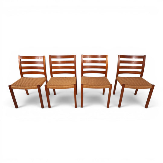 Niels Otto Møller Modell 408, 4er Set Teak Papercord Esszimmerstühle für J.L. Møllers, 1975