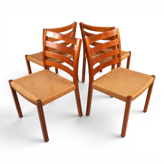 Niels Otto Møller Modell 408, 4er Set Teak Papercord Esszimmerstühle für J.L. Møllers, 1975