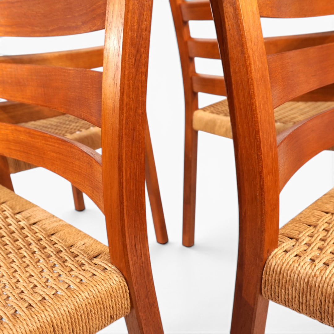 Niels Otto Møller Modell 408, 4er Set Teak Papercord Esszimmerstühle für J.L. Møllers, 1975