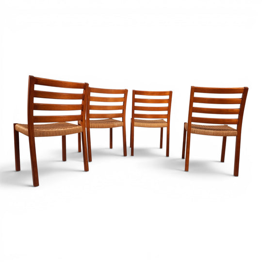 Niels Otto Møller Modell 408, 4er Set Teak Papercord Esszimmerstühle für J.L. Møllers, 1975