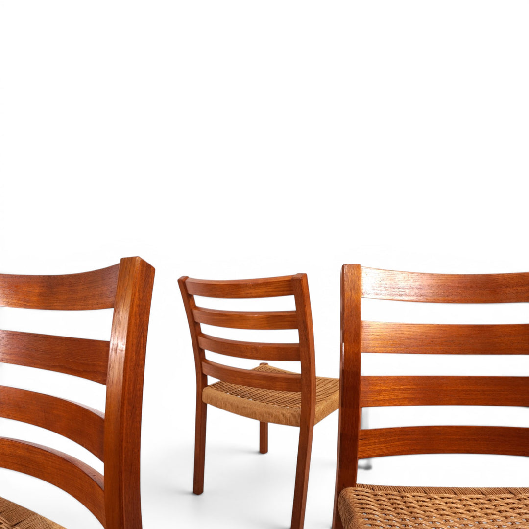 Niels Otto Møller Modell 408, 4er Set Teak Papercord Esszimmerstühle für J.L. Møllers, 1975