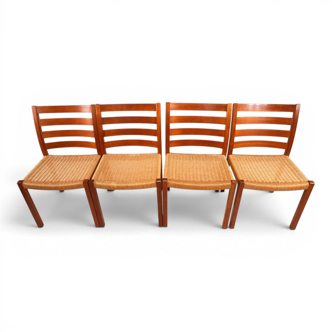 Niels Otto Møller Modell 408, 4er Set Teak Papercord Esszimmerstühle für J.L. Møllers, 1975