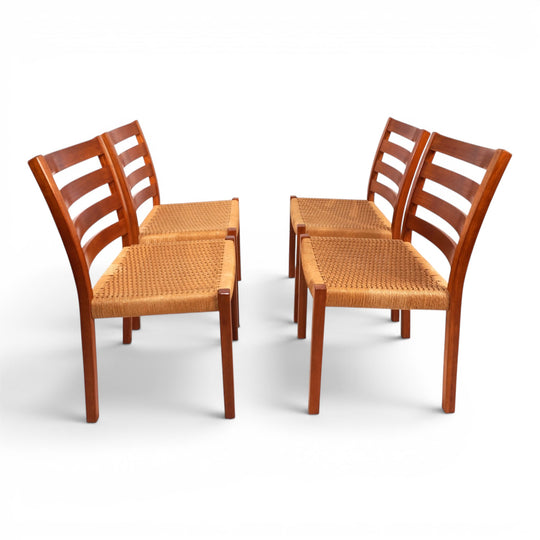 Niels Otto Møller Modell 408, 4er Set Teak Papercord Esszimmerstühle für J.L. Møllers, 1975
