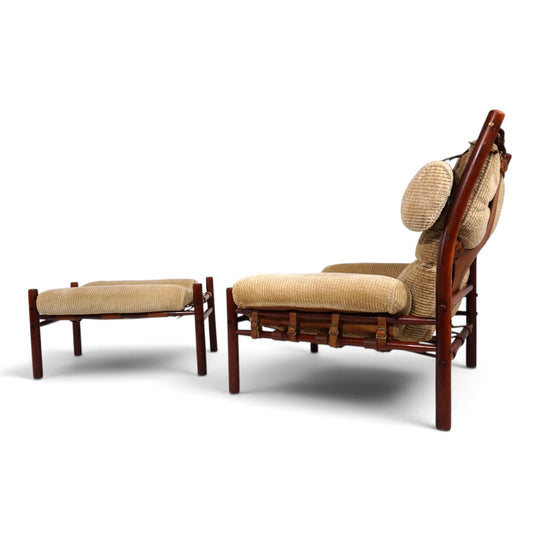 Arne Norell Inca Loungesessel mit Ottoman – Originaler Cordbezug, 1970