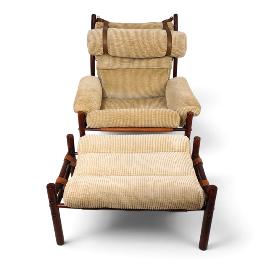 Arne Norell Inca Loungesessel mit Ottoman – Originaler Cordbezug, 1970