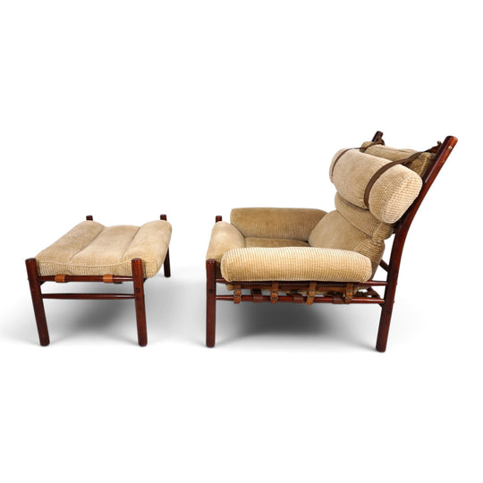 Arne Norell Inca Loungesessel mit Ottoman – Originaler Cordbezug, 1970
