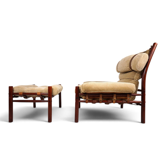 Arne Norell Inca Loungesessel mit Ottoman – Originaler Cordbezug, 1970