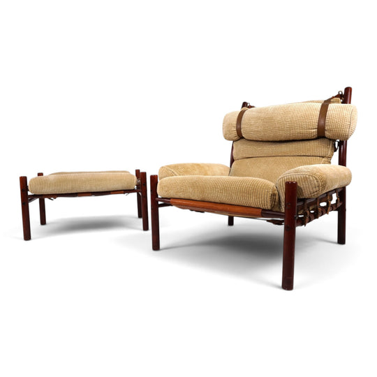 Arne Norell Inca Loungesessel mit Ottoman – Originaler Cordbezug, 1970