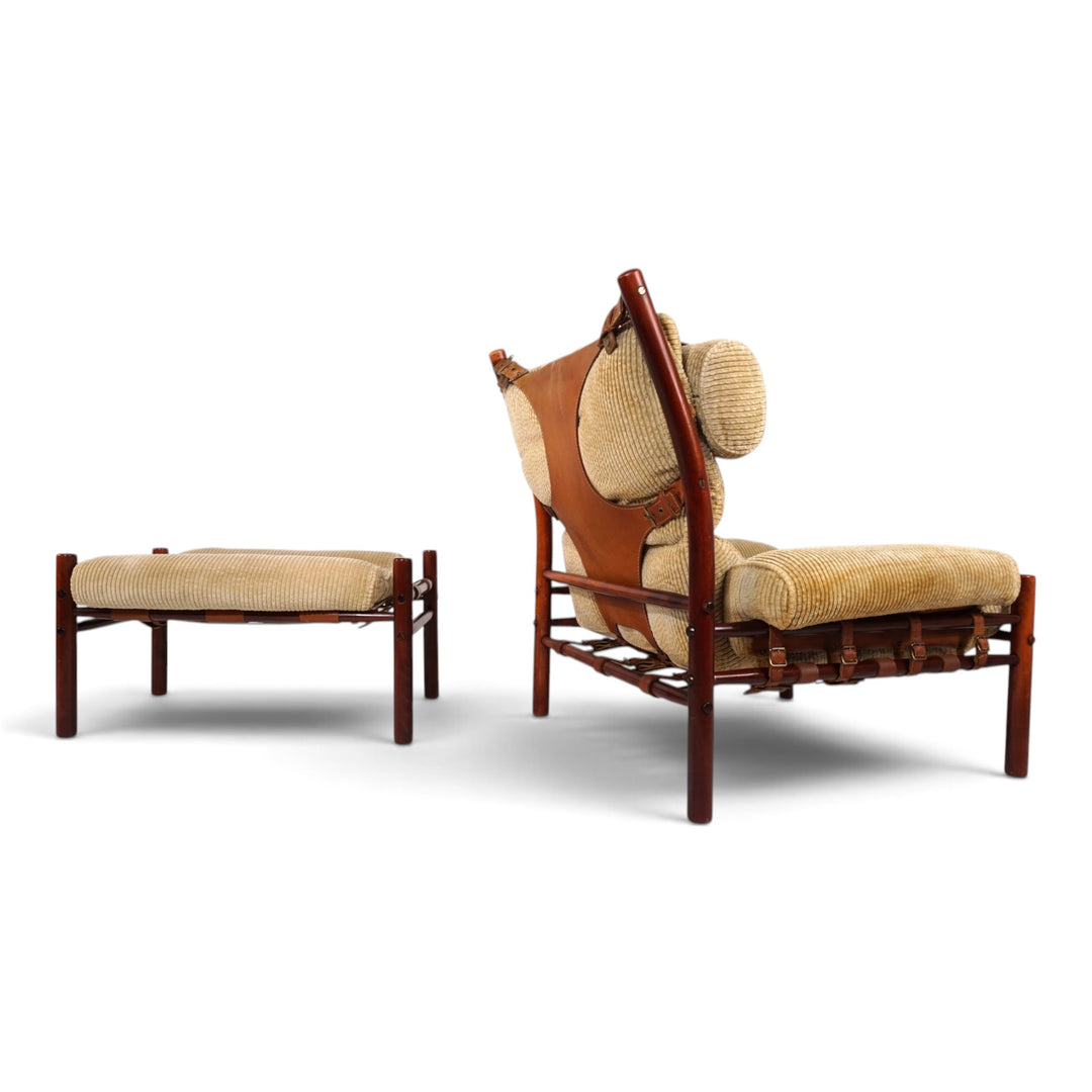 Arne Norell Inca Loungesessel mit Ottoman – Originaler Cordbezug, 1970